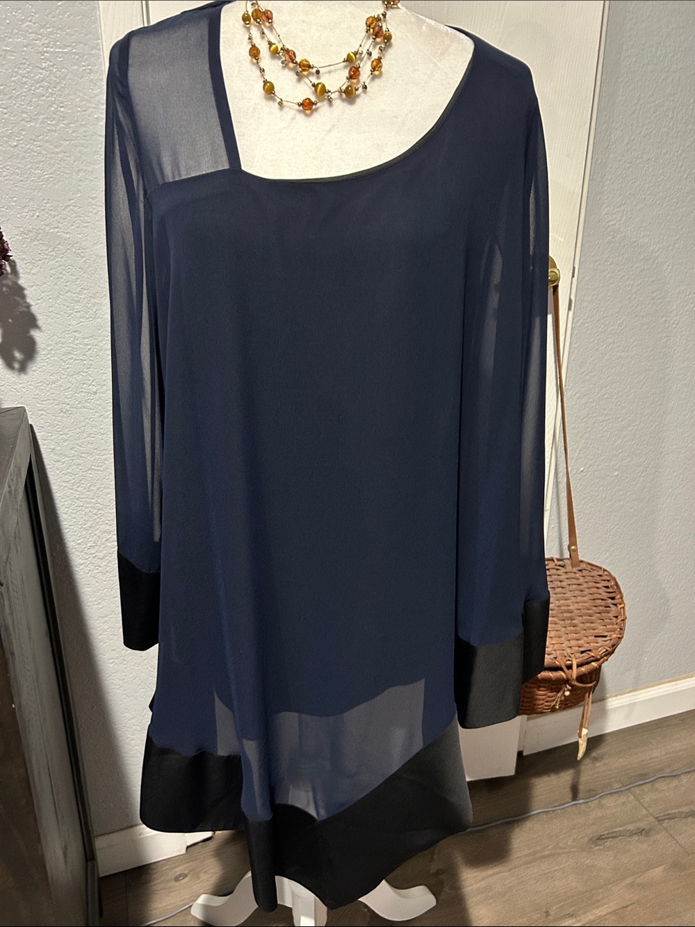 Donna Karan Navy and Black Sheer silk blend Tunic